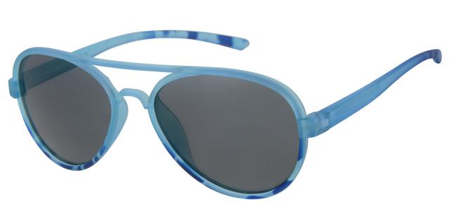 Børne Solbrille blå gummi stel med sorte glas