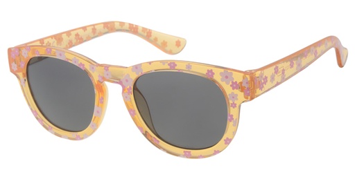 [505124-26025] Børne Solbrille transperant orange med blomster, sorte glas
