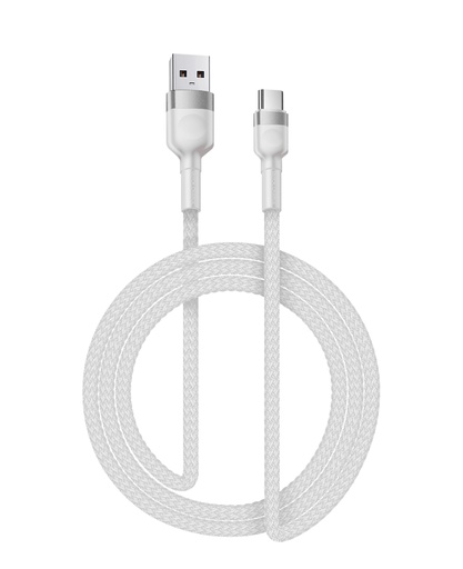 [805778] USB-C til USB A kabel 2.0 meter Flettet Hvid 2,4 AmP